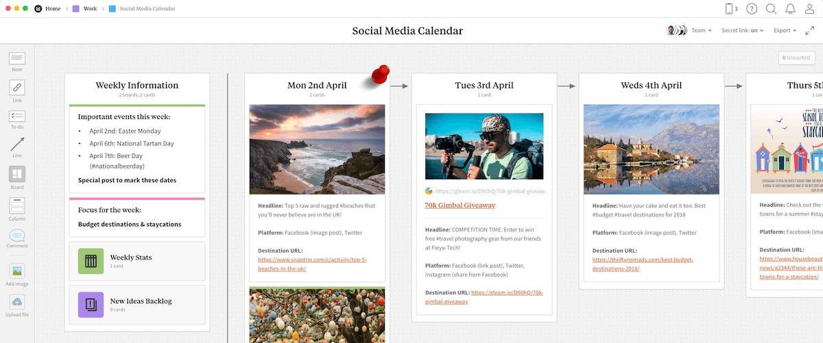 milanote social media planner template
